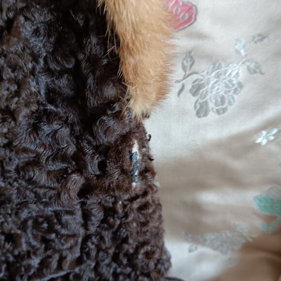 Vintage Dark Brown Persian Lamb Stroller Coat Jacket Fur Collar Faux Pockets 60s - Picture 8 of 16